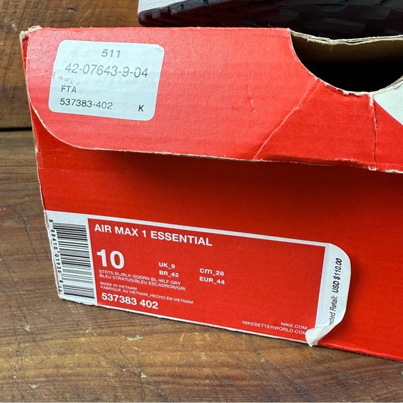 NIB Nike Air Max 1 Essential Stratus Blue Sneakers Size 10 - Picture 2 of 12